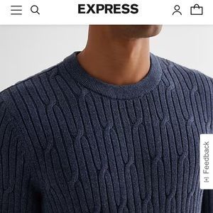 Express Men’s Cable Knit Crew Neck Cotton Sweater. BLUE. Size SMALL
